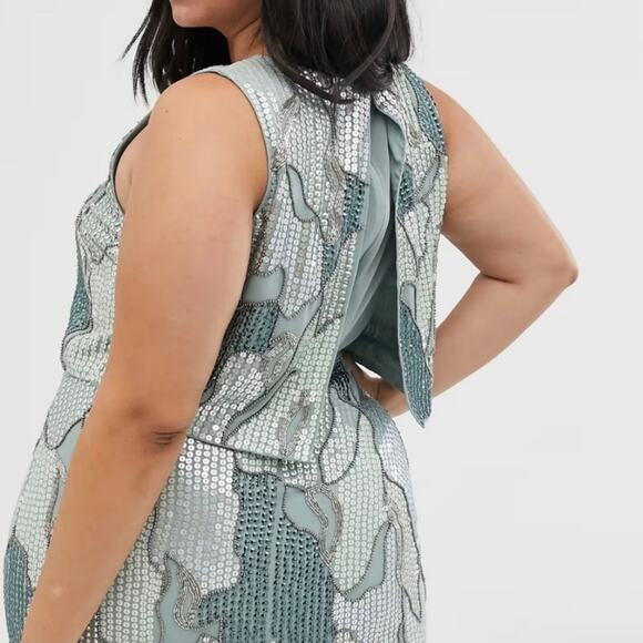 ASOS Curve Cocktail Dress 1X Homecoming Dress 18 Semi Formal Sequin 20s Flapper - Picture 4 of 17